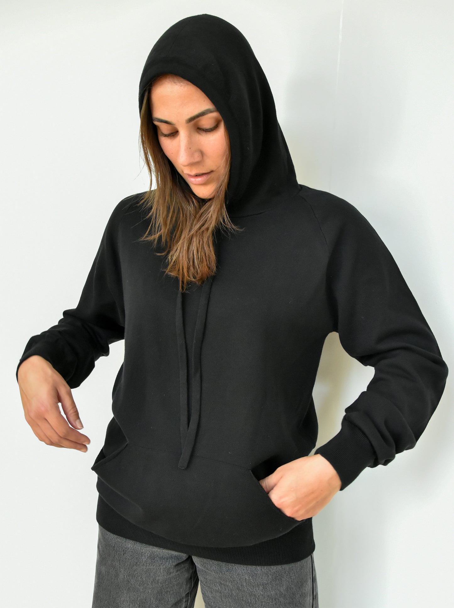 PURE COTTON KNIT HOODED SWEATSHIRT