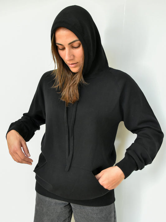 PURE COTTON KNIT HOODED SWEATSHIRT